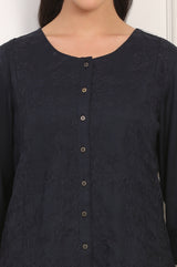 Women's Black Solid Embroidered A-Line Rayon Co-Ord Set