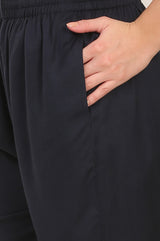 Women's Black Solid Embroidered A-Line Rayon Co-Ord Set