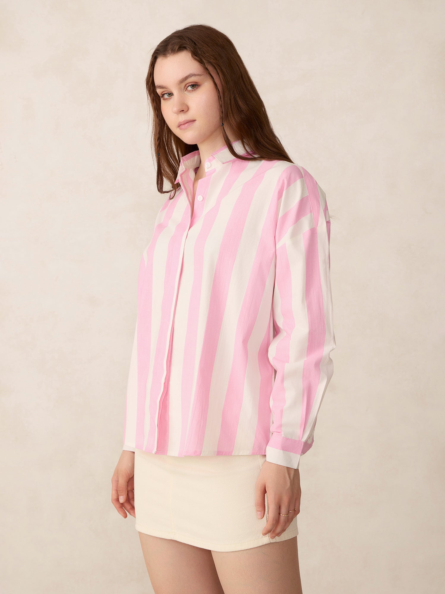 Women's Pink Striped Oversized Shirt