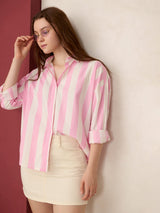 Women's Pink Striped Oversized Shirt
