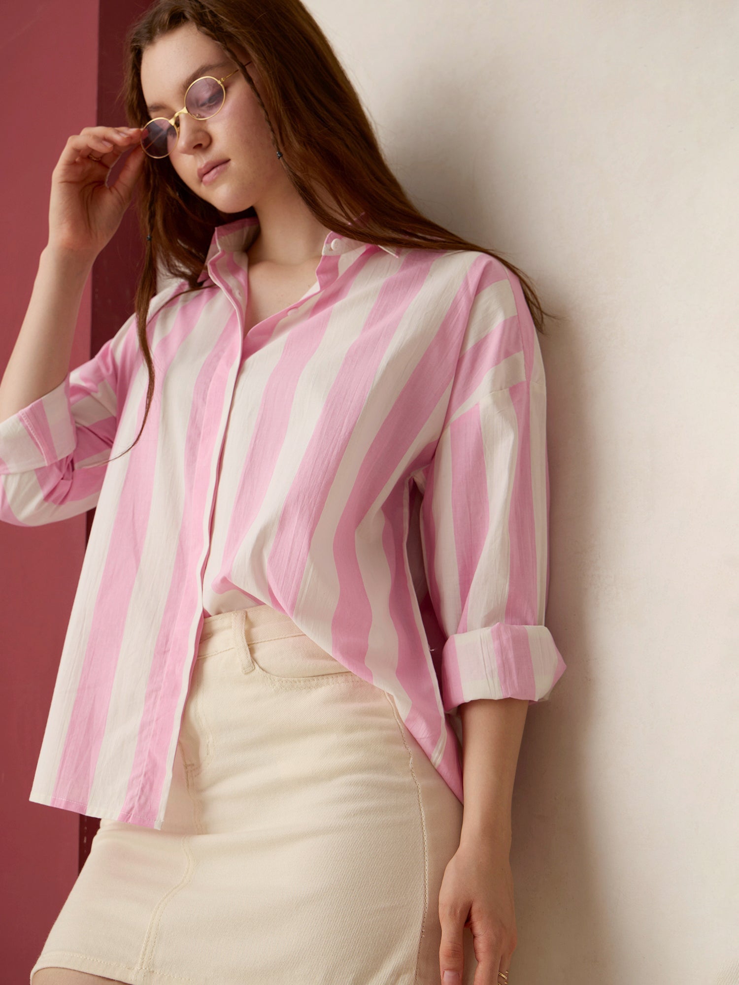 Women's Pink Striped Oversized Shirt