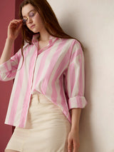 Women's Pink Striped Oversized Shirt