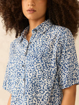Women's Blue Printed Cropped Shirt