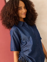 Women's Blue Half Sleeve Loosefit Shirt