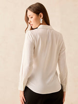 Women's White Solid Studded Regular Shirt