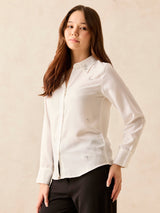 Women's White Solid Studded Regular Shirt
