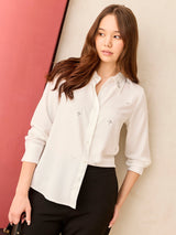 Women's White Solid Studded Regular Shirt