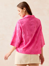 Women's Pink Full Sleeved Schiffli Shirt