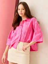 Women's Pink Full Sleeved Schiffli Shirt