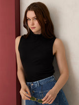 Women's Black Casual Fitted Solid Top