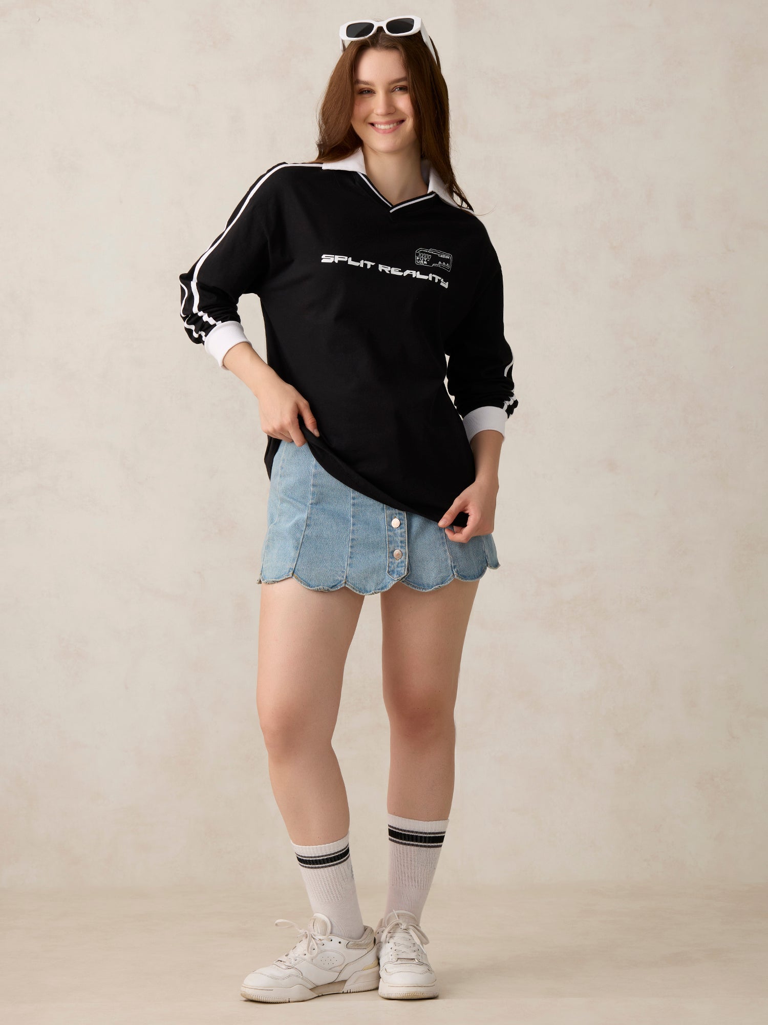 Women's Black Varsity Graphic Tshirt