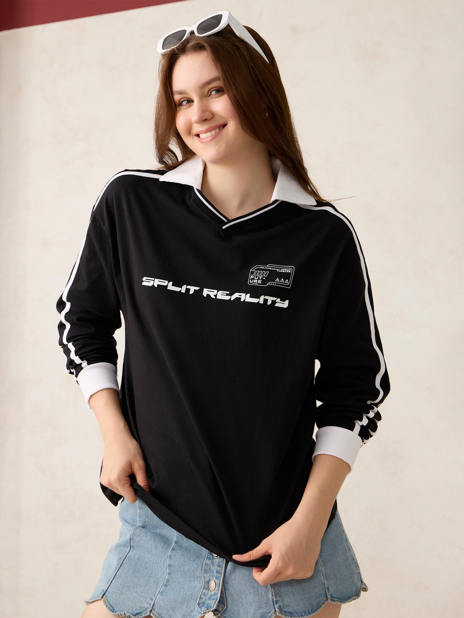 Women's Black Varsity Graphic Tshirt