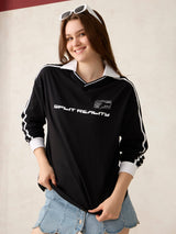 Women's Black Varsity Graphic Tshirt