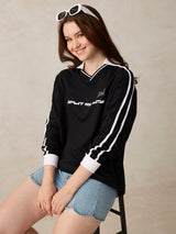 Women's Black Varsity Graphic Tshirt