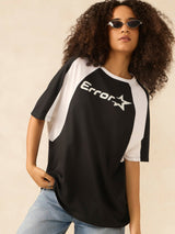 Women's Black Oversized Graphic Print Tshirt