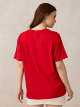 Women's Red Casual Oversized Fit Solid Tshirt