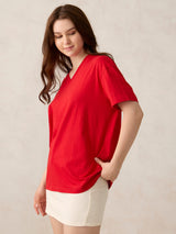 Women's Red Casual Oversized Fit Solid Tshirt