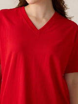 Women's Red Casual Oversized Fit Solid Tshirt