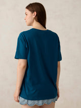 Women's Blue Casual Oversized Fit Solid Tshirt