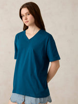 Women's Blue Casual Oversized Fit Solid Tshirt