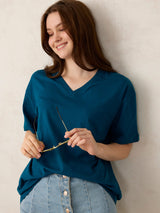 Women's Blue Casual Oversized Fit Solid Tshirt