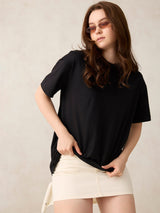 Women's Black Casual Oversized Fit Solid Tshirt