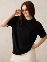 Women's Black Casual Oversized Fit Solid Tshirt