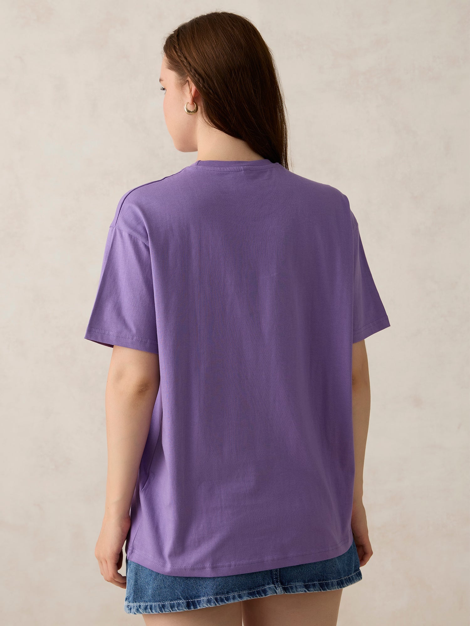 Women's Purple Casual Oversized Fit Solid Tshirt