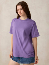 Women's Purple Casual Oversized Fit Solid Tshirt