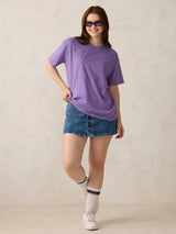 Women's Purple Casual Oversized Fit Solid Tshirt