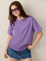 Women's Purple Casual Oversized Fit Solid Tshirt