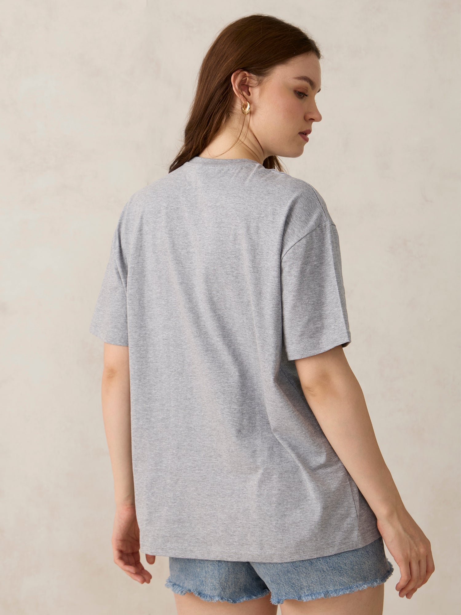Women's Grey Graphic Oversized Tshirt