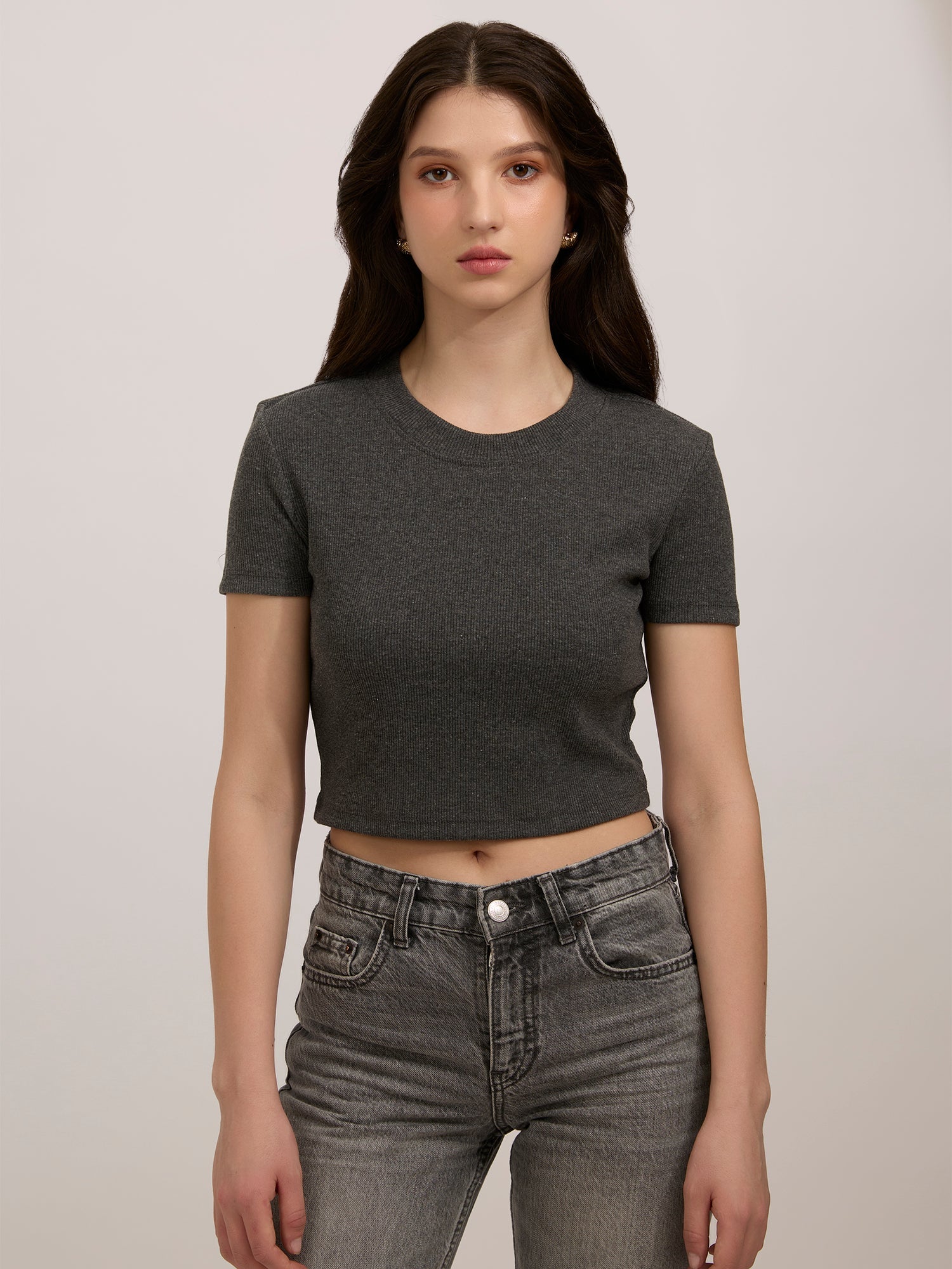 Women's Grey Casual Slim Fit Solid Top