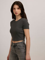 Women's Grey Casual Slim Fit Solid Top