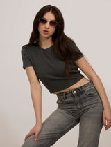 Women's Grey Casual Slim Fit Solid Top