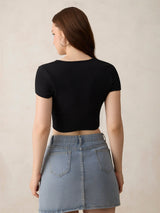 Women's Black Casual Skinny Fit Solid Top