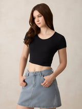 Women's Black Casual Skinny Fit Solid Top