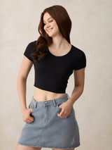 Women's Black Casual Skinny Fit Solid Top