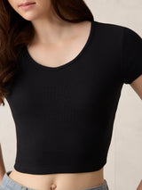 Women's Black Casual Skinny Fit Solid Top