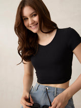 Women's Black Casual Skinny Fit Solid Top