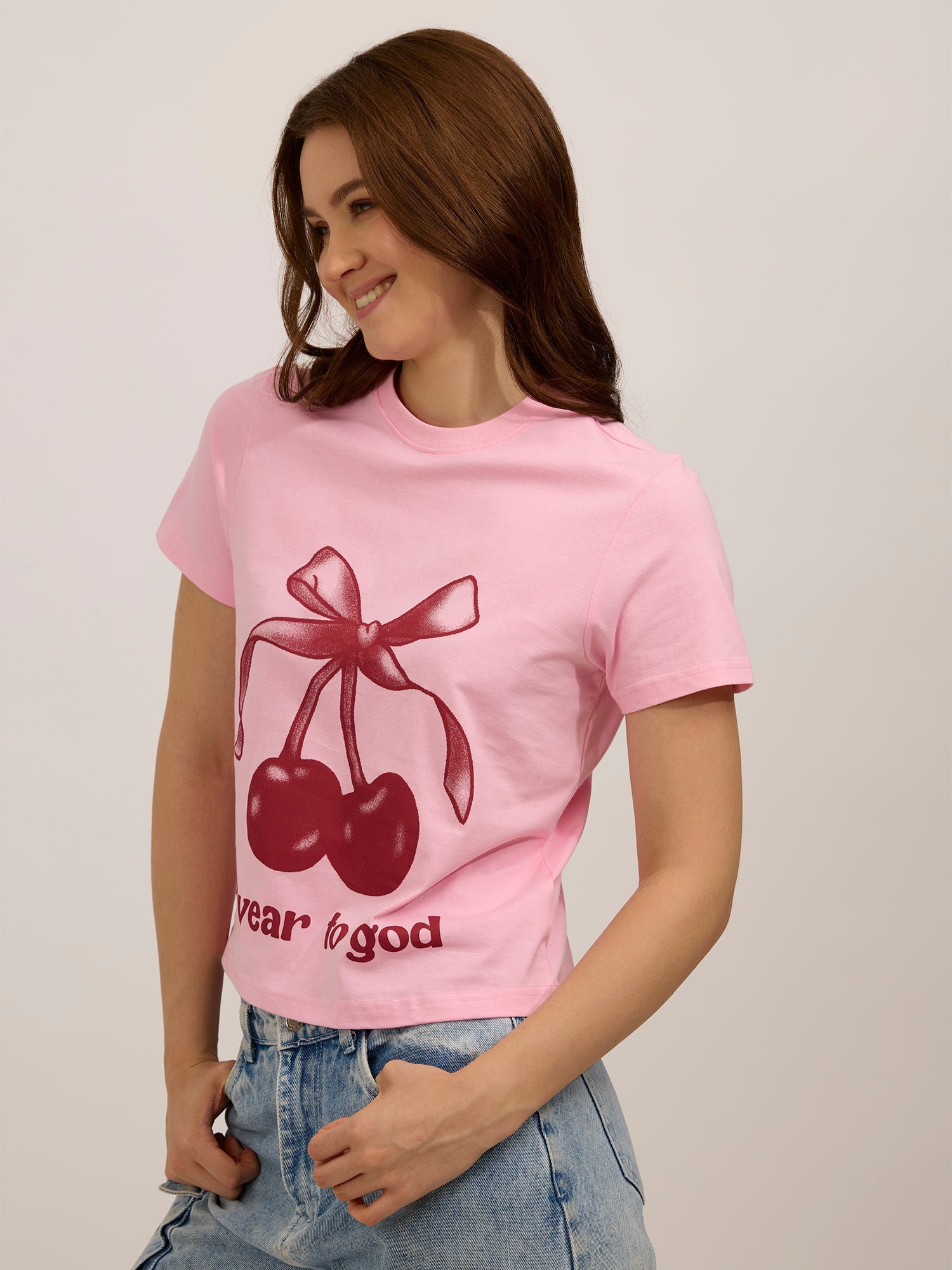Women's Pink Graphic Regular Tshirt