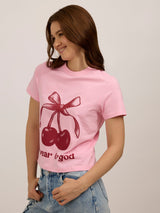 Women's Pink Graphic Regular Tshirt