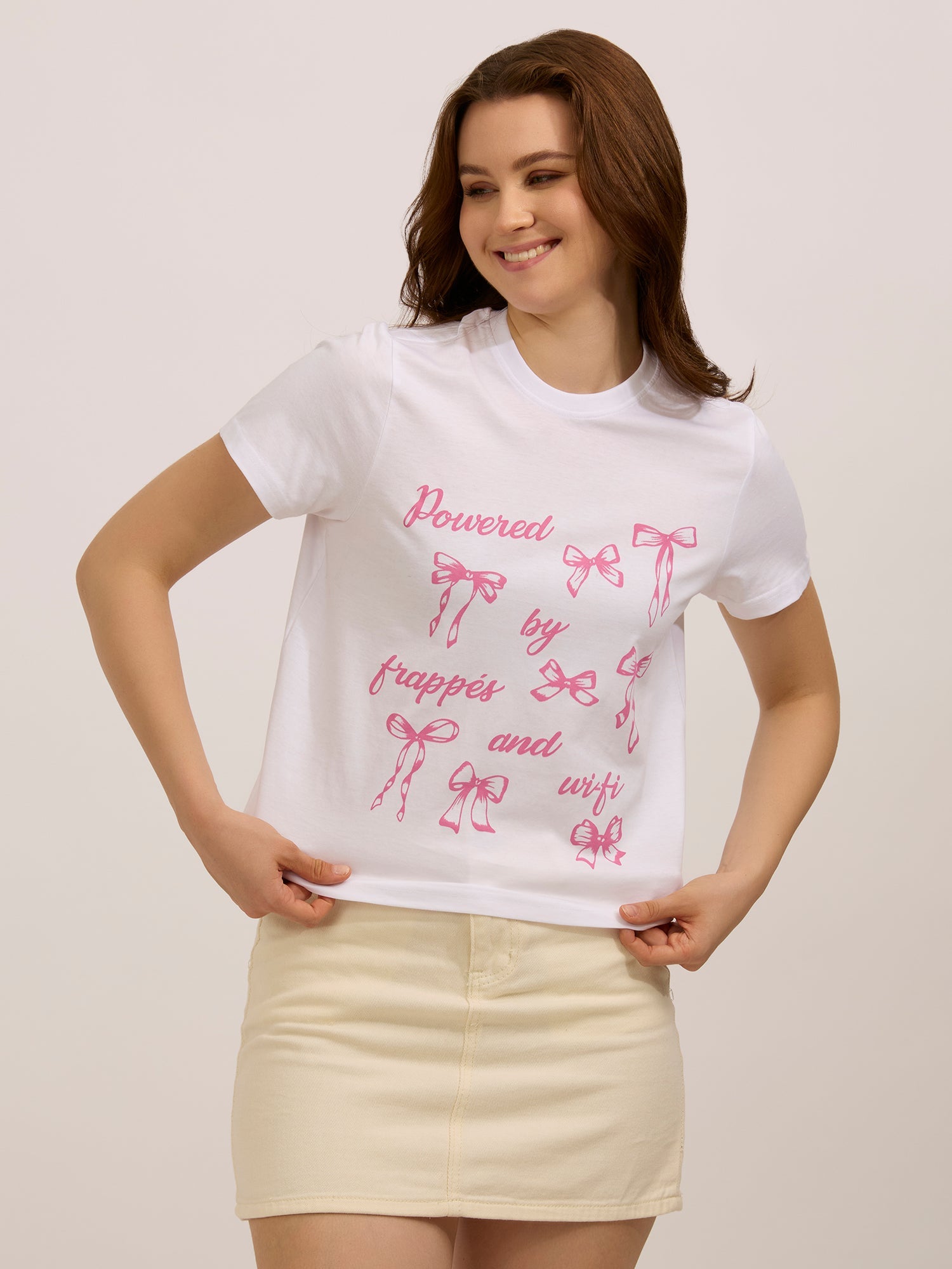 Women's White Graphic Regular Tshirt