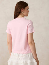 Women's Pink Casual Printed Half Sleeves Tshirt