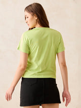 Women's Green Crew Neck Graphic T-Shirt