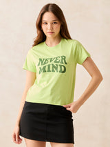 Women's Green Crew Neck Graphic T-Shirt
