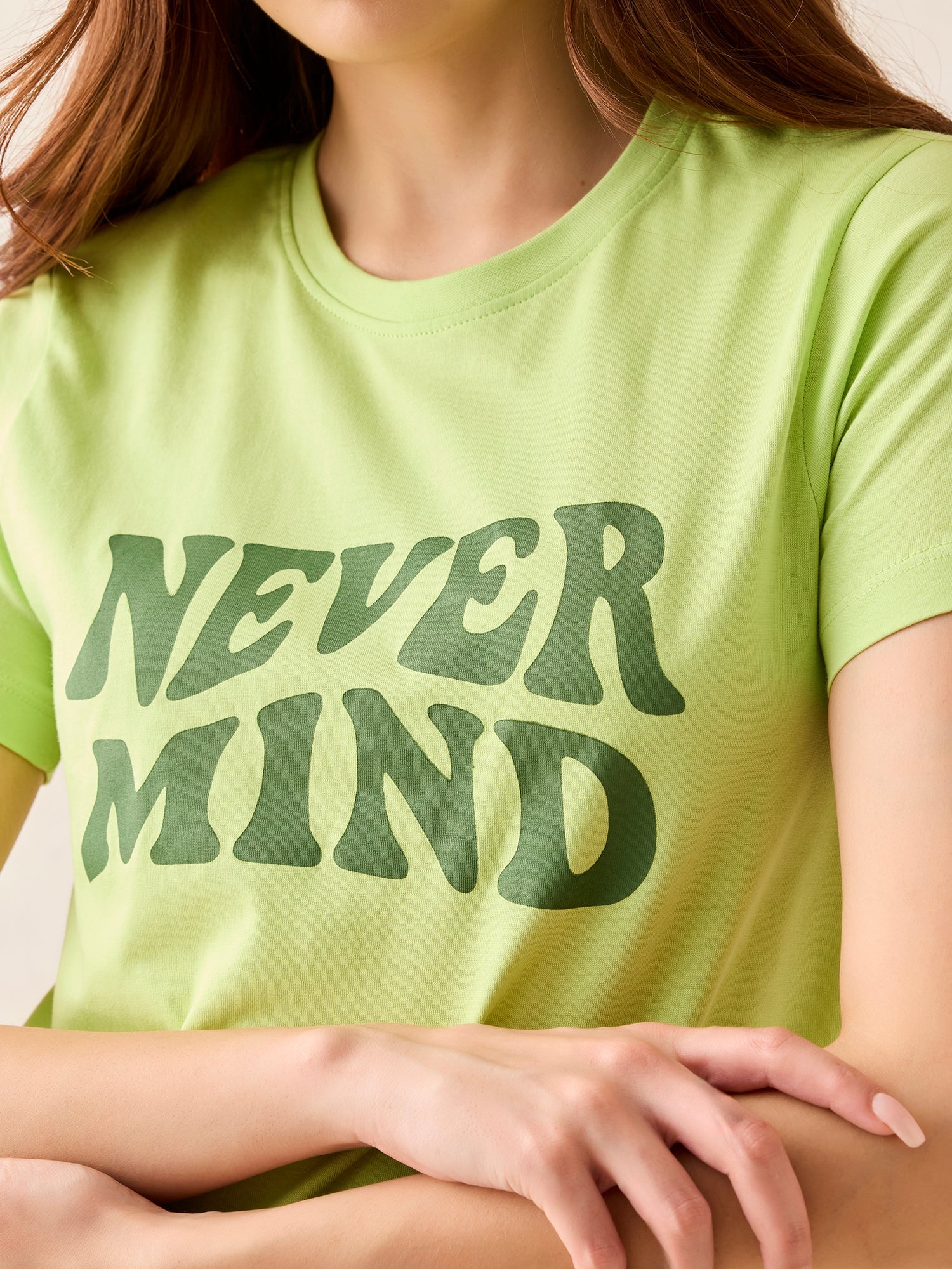 Women's Green Crew Neck Graphic T-Shirt