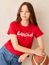 Women's Red Crew Neck Graphic T-Shirt