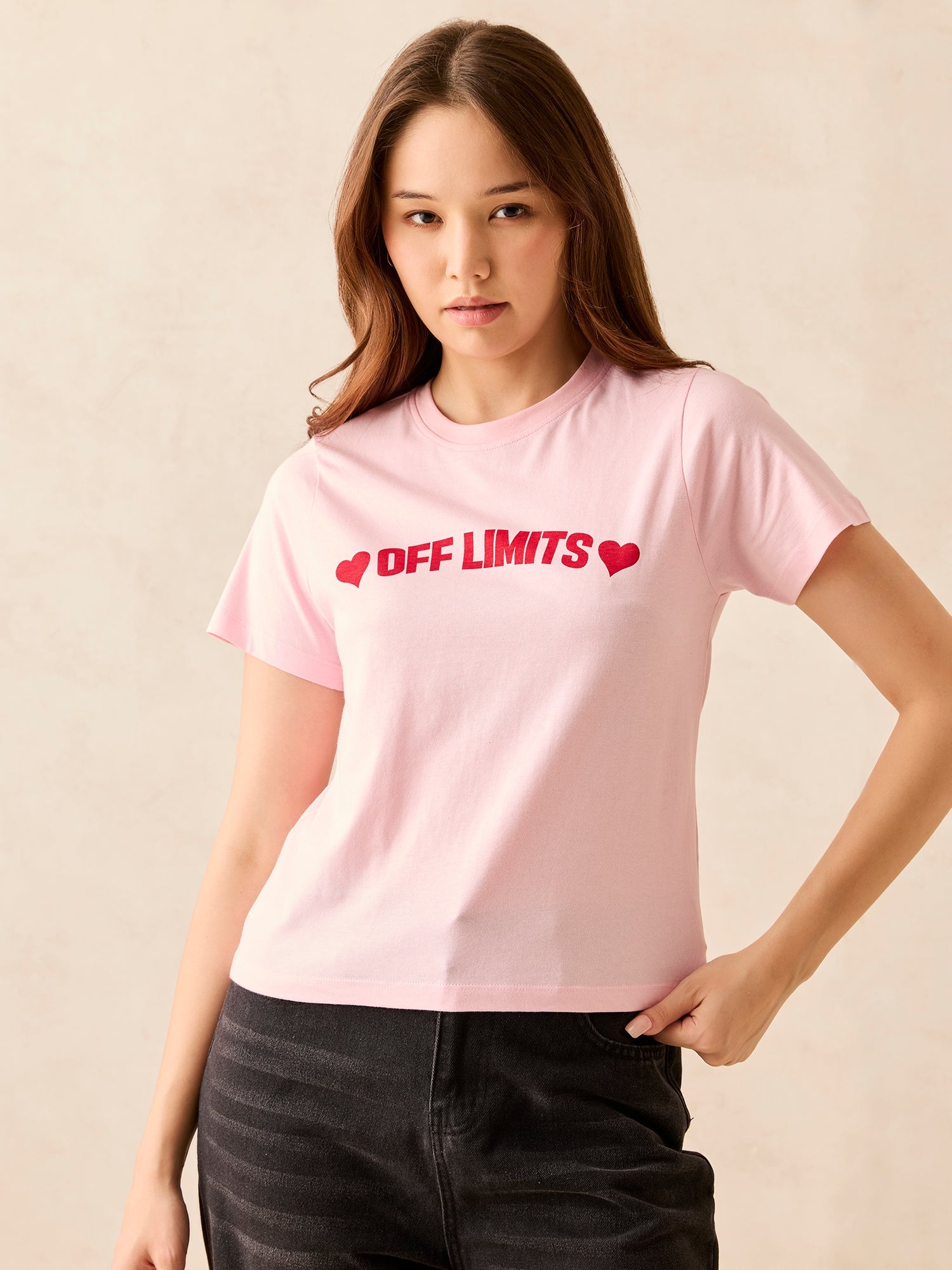Women's Pink Crew Neck Graphic T-Shirt