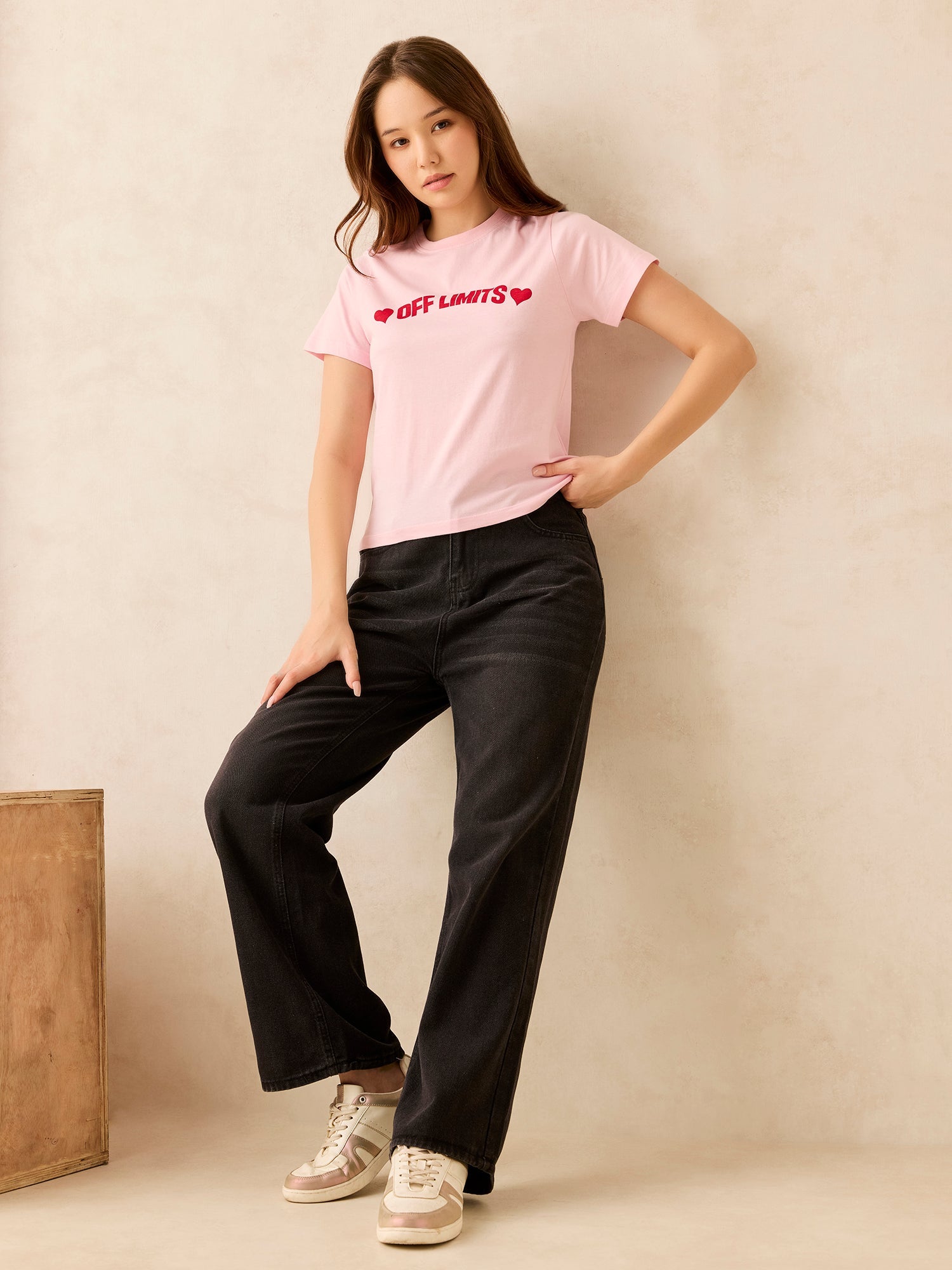 Women's Pink Crew Neck Graphic T-Shirt